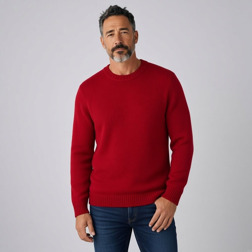 L.L. Bean 100% Cotton Crewneck Knit Sweater Men's Sz M Red Long Sleeves Pullover